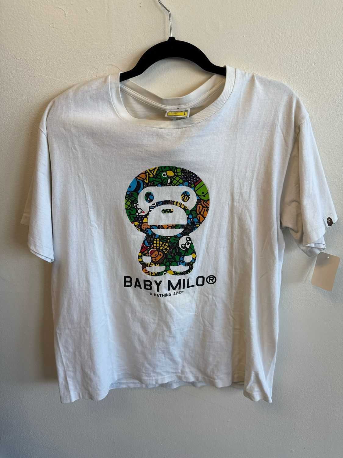 Bape White/Multicolor Baby Milo Tee Sz L