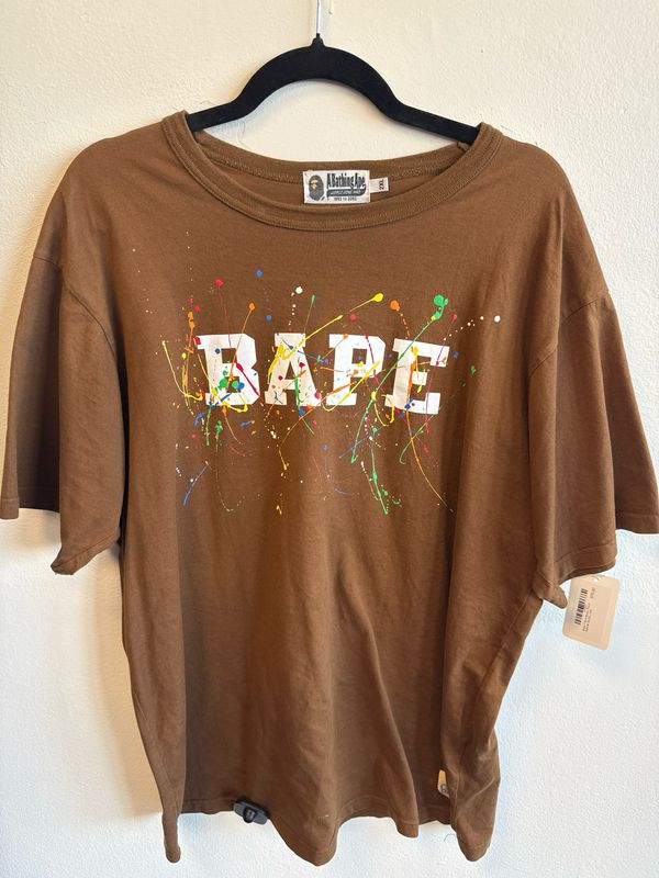 Bape T-Shirt Brown Paint Splatter Sz:2XL