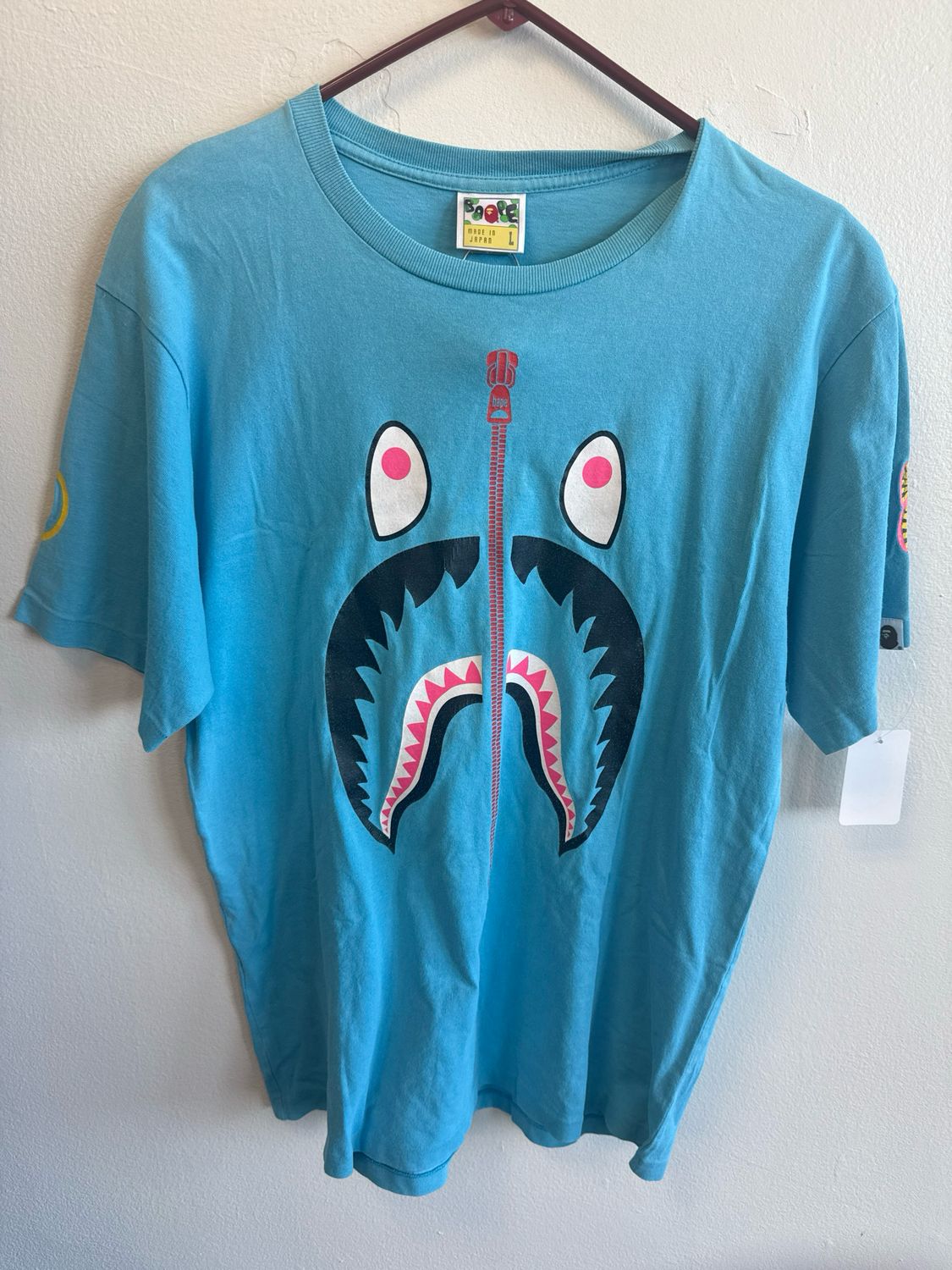 Bape Light Blue Pink Sharkface Tee Sz L