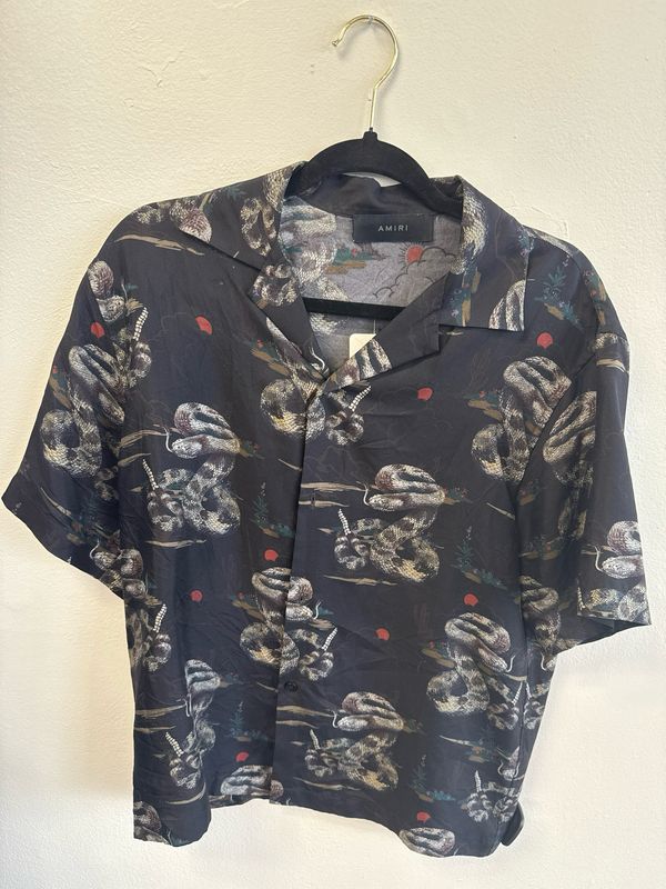 Amiri Black Snake Silk SS Button Up Shirt