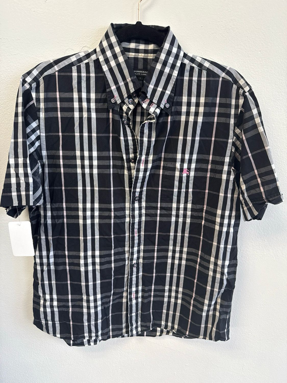 Burberry Black/Pink Plaid SS Button-Up Sz S