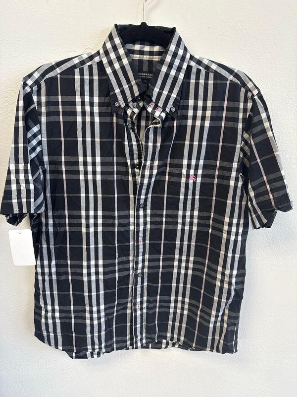 Burberry Black/Pink Plaid SS Button-Up Sz S