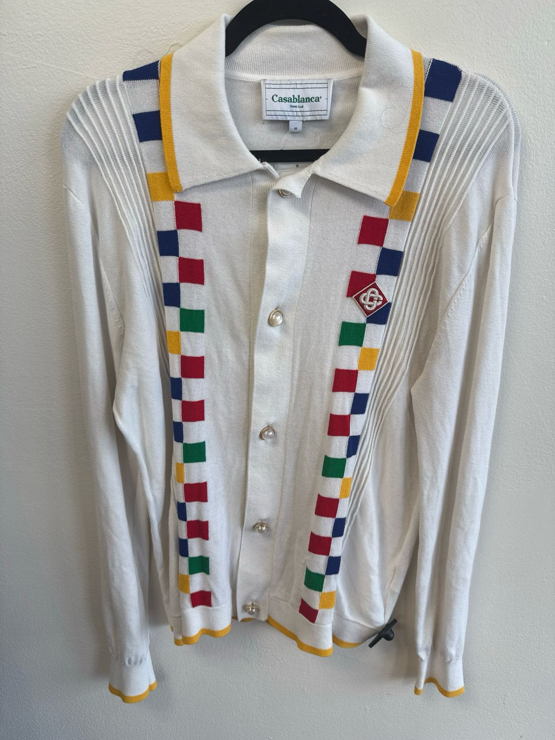 Casablanca LS Knit Button-Up White/Multi Sz M