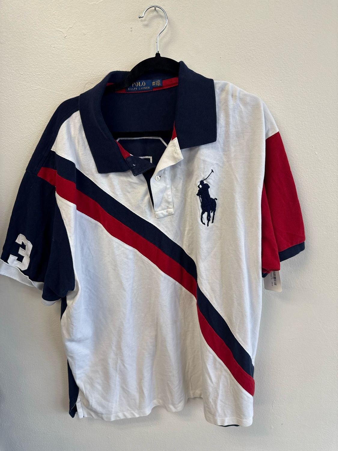 Polo RL White/Navy/Red Stripe Polo Sz 3XLB