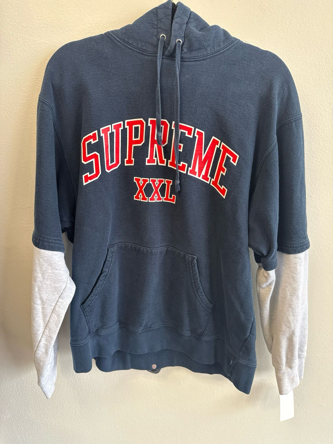 Supreme Red/Navy Sleeved Hoodie Sz 2XL