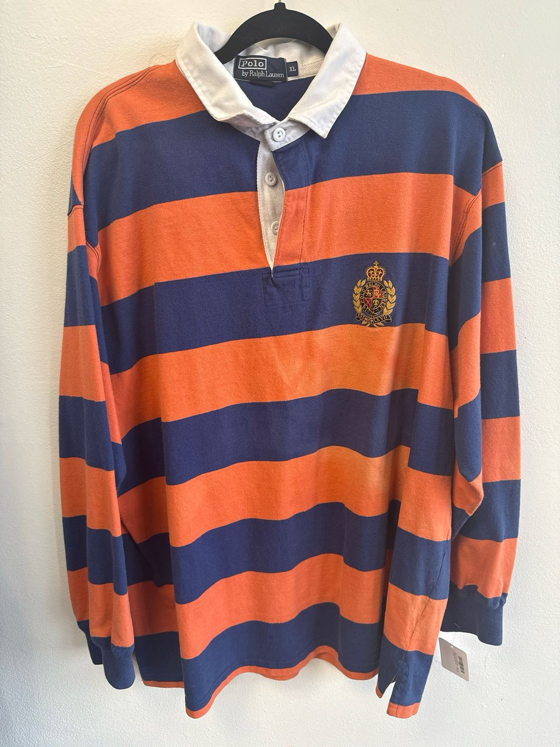 Ralph Lauren Orange/Navy LS Rubgy Polo Sz XL