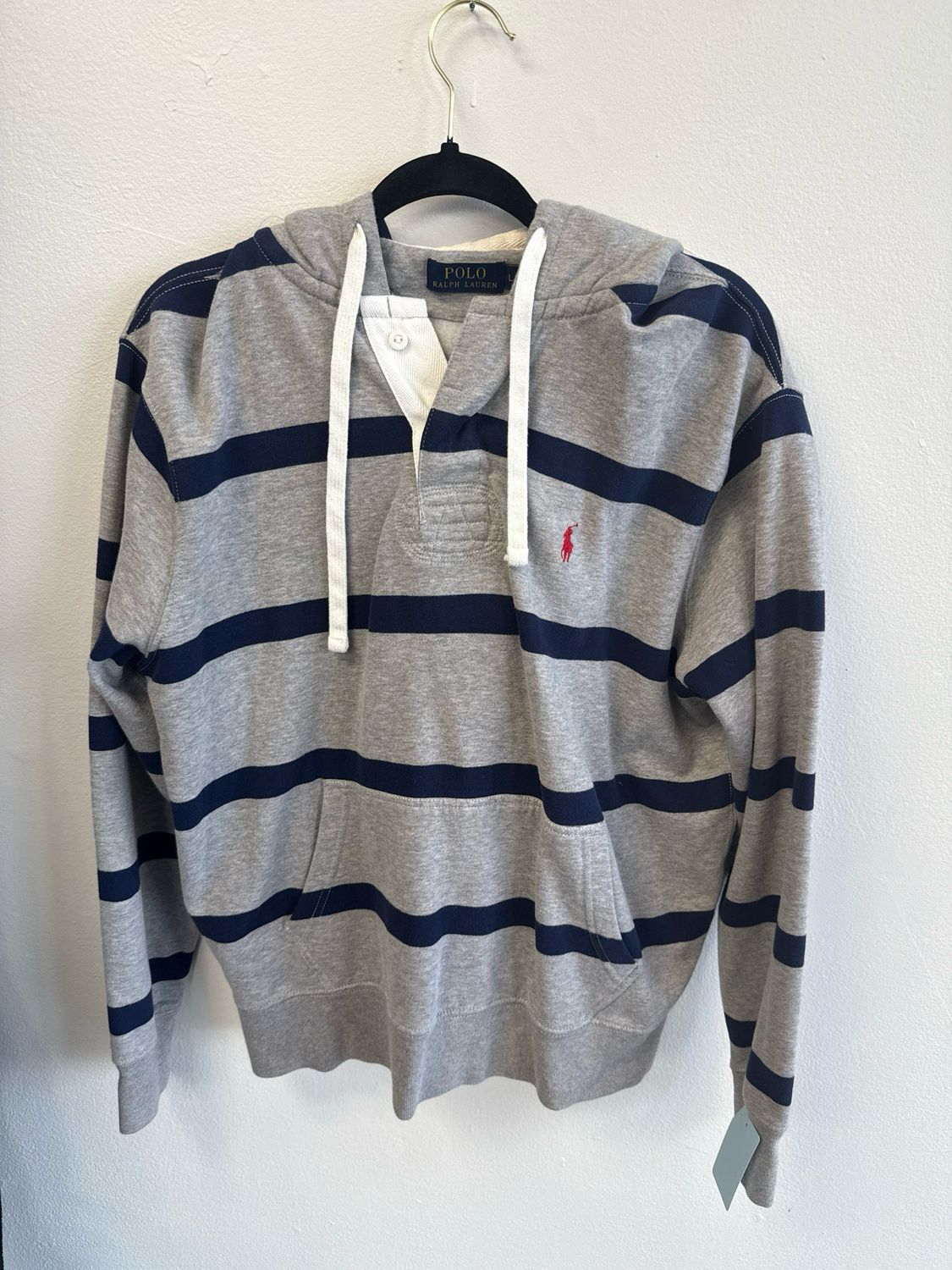 Polo Ralph Lauren – Polo Gray/Blue Striped Hoodie  - L