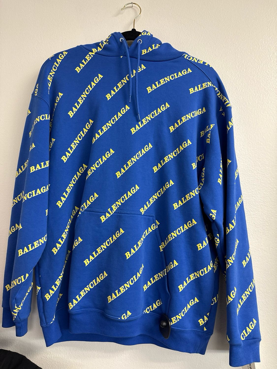 Balenciaga Blue/Yellow Spellout Hoodie Sz S
