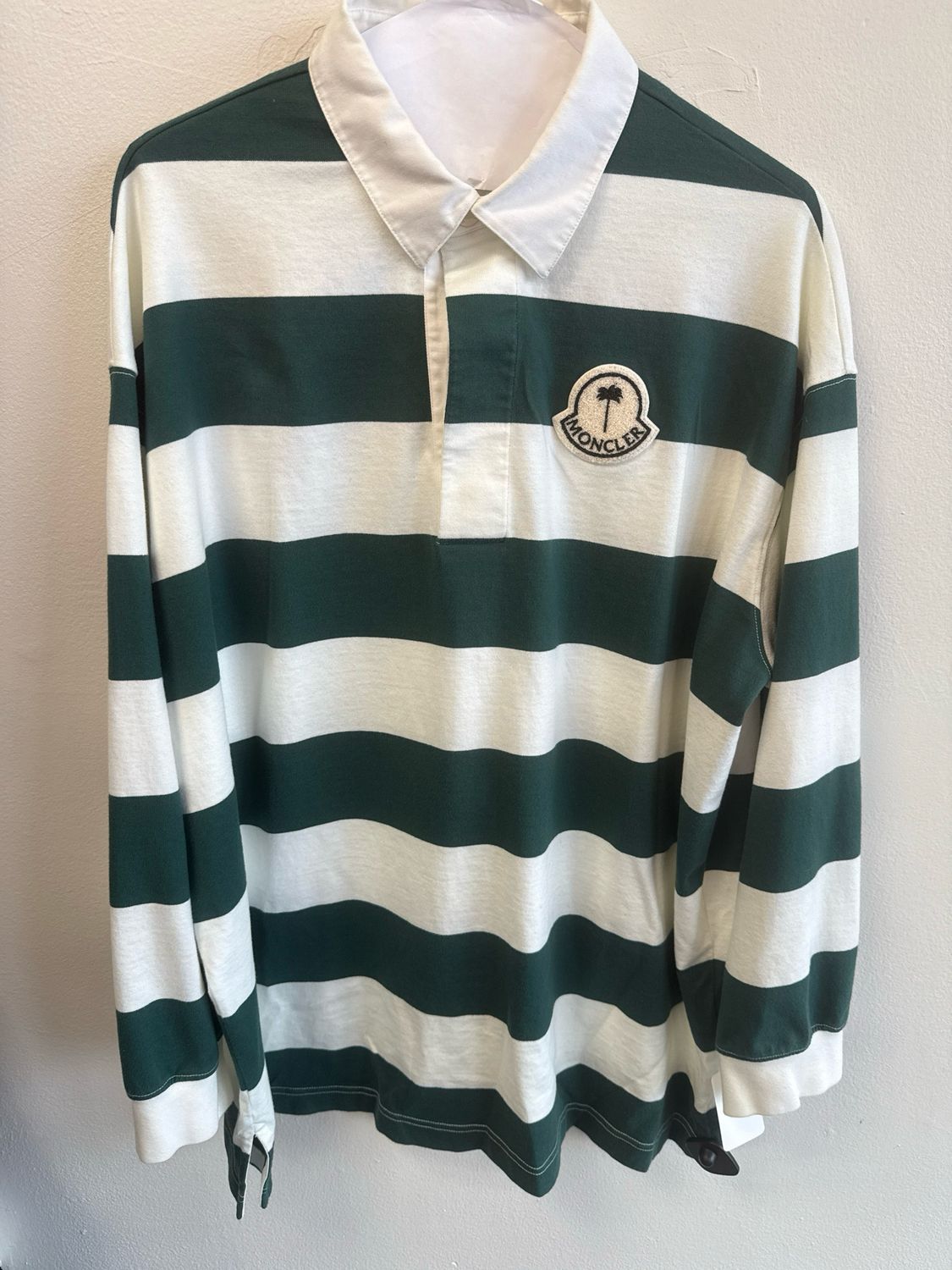 Moncler Green/White Polo LS Sz:XL
