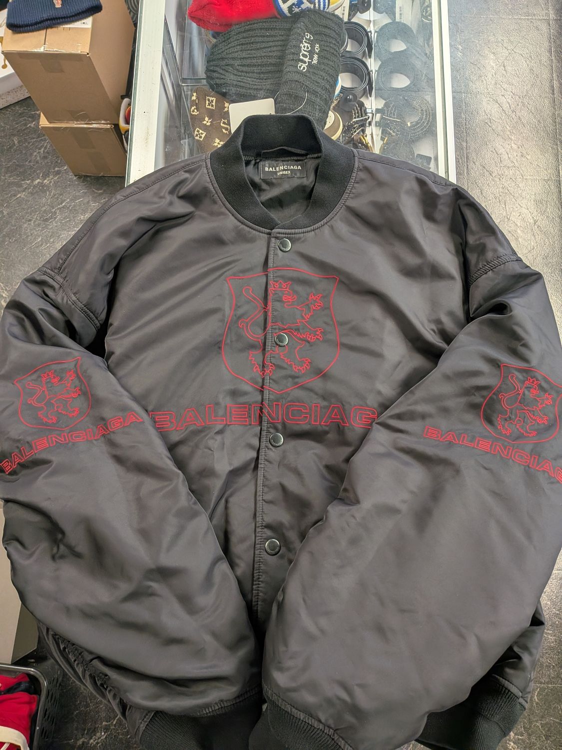 Balenciaga Black/Red Lion Bomber Sz:M