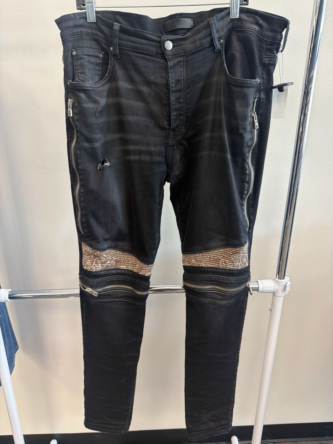 Amiri MX2 Brown Patch Black Jeans Sz 36