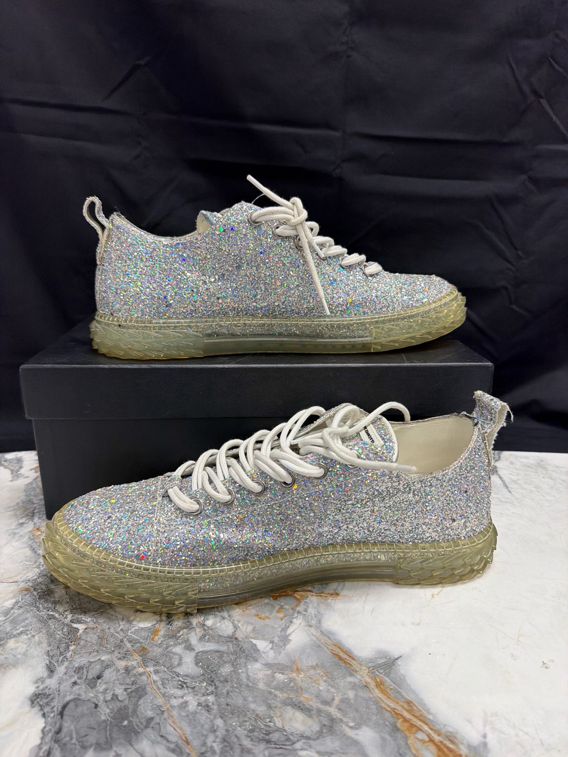 Giuseppe Zanotti Silver Glitter Sneakers Sz:12