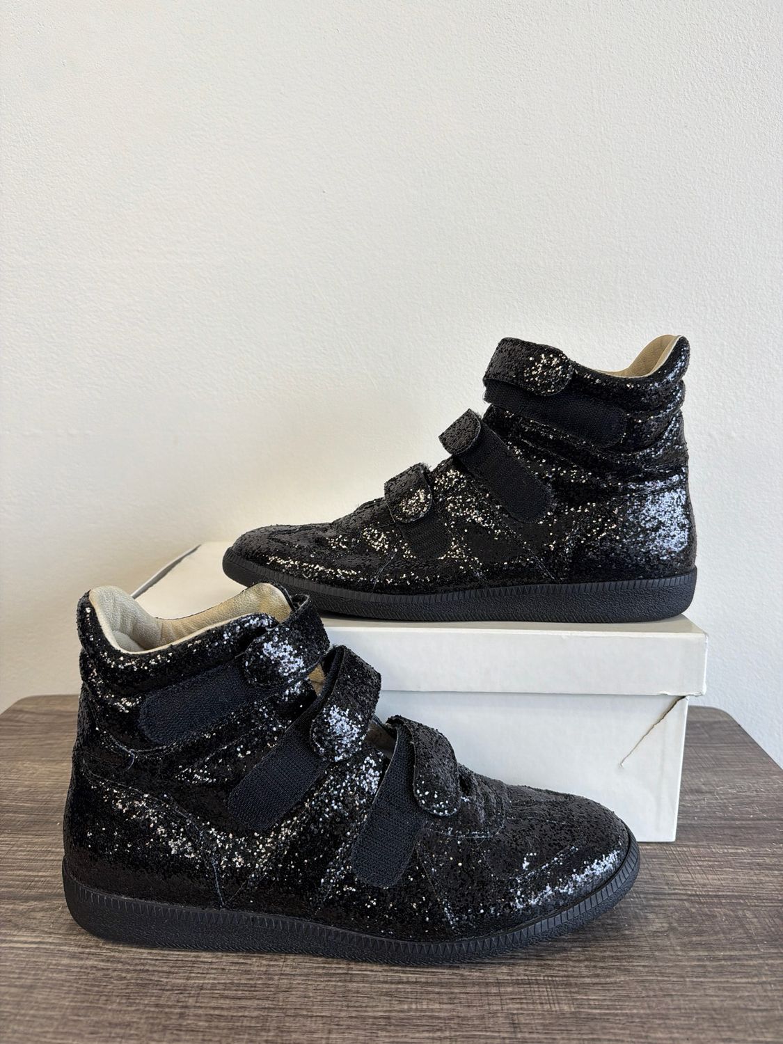 Maison Margiela Black Glitter Hi-Top Gals Sz:10.5
