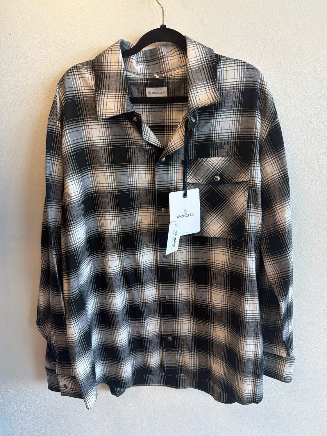Moncler White/Black Flannel Shirt Sz:2X