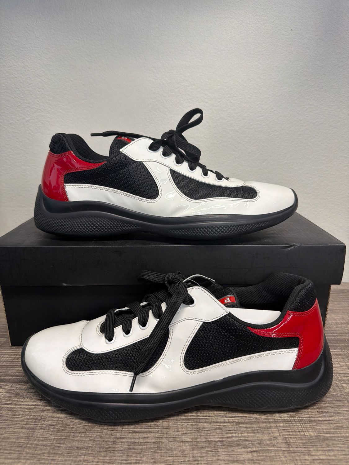 Prada AC Black/White/Red (Box) Sz:10.5