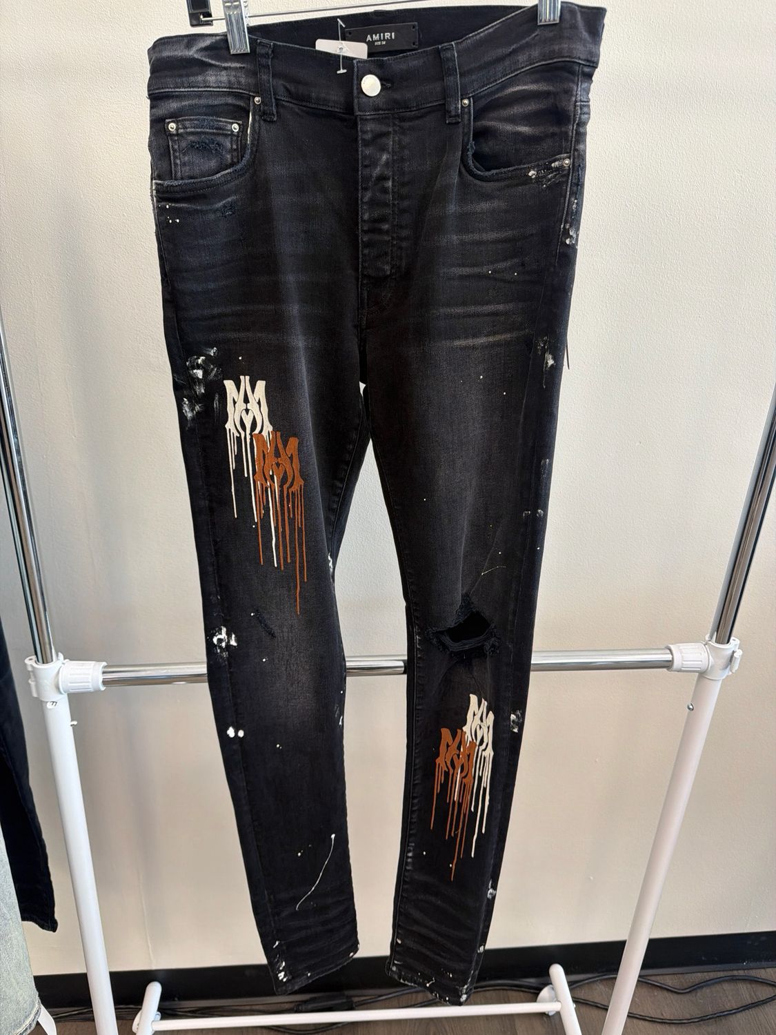 Amiri Black Logo Paint Jeans (New) Sz:34