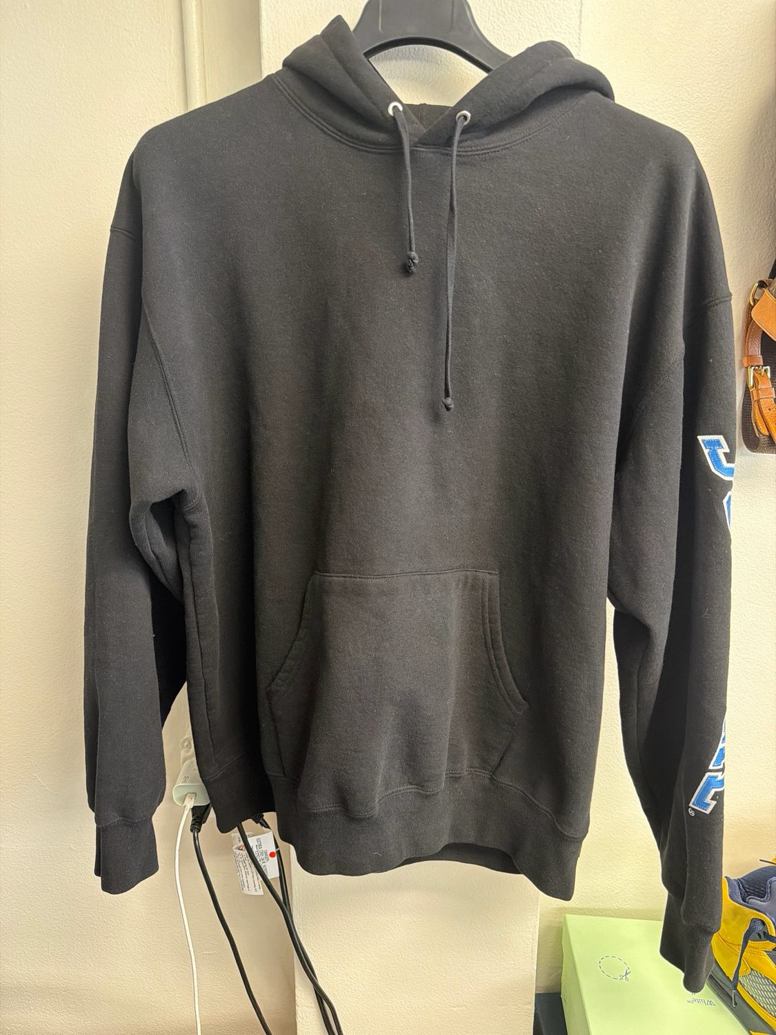 Supreme Black Hoodie Navy Embroidered Sz:XL