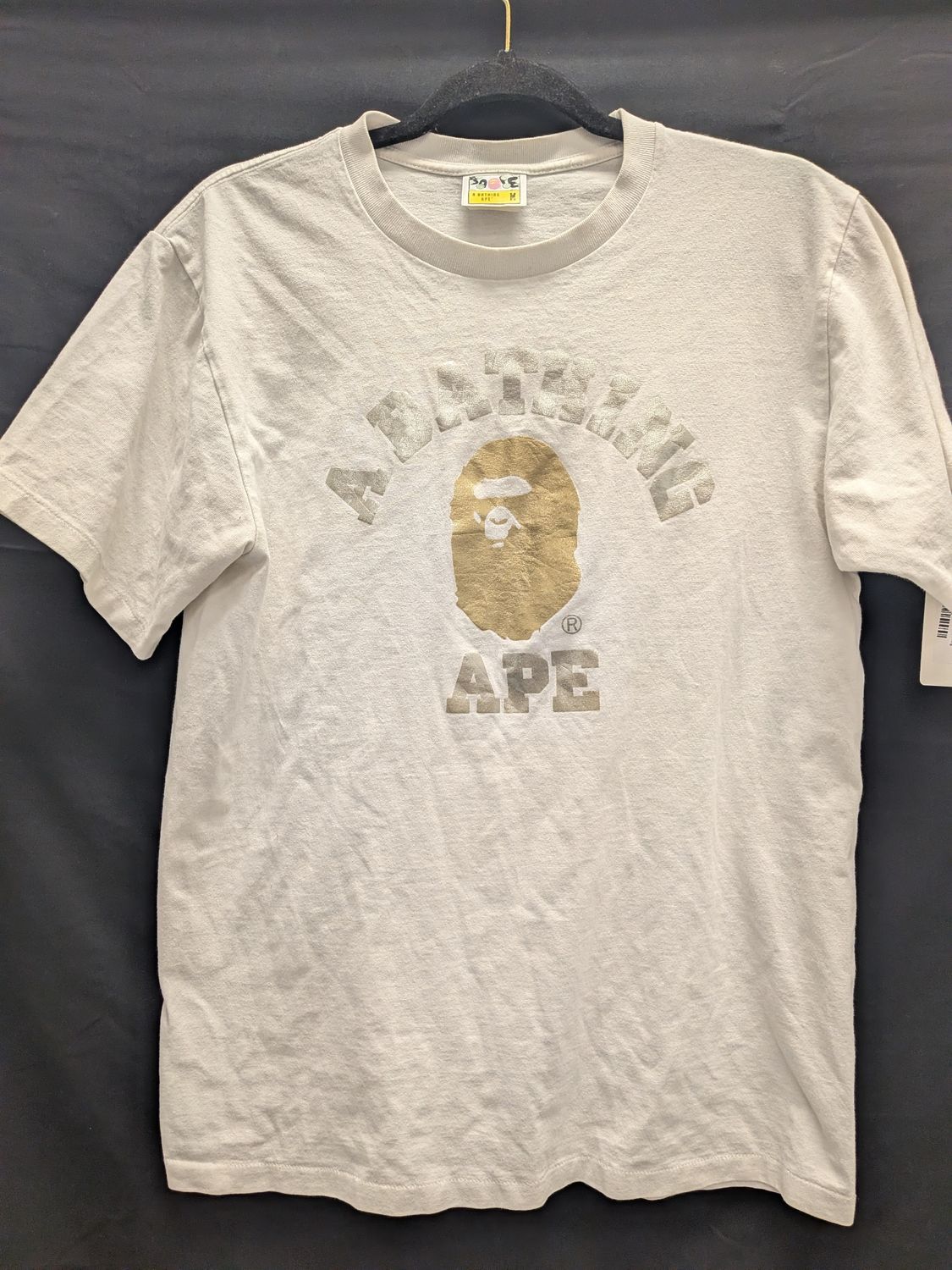 Bape White Tee w/Silver/Gold Ape Head Sz:M