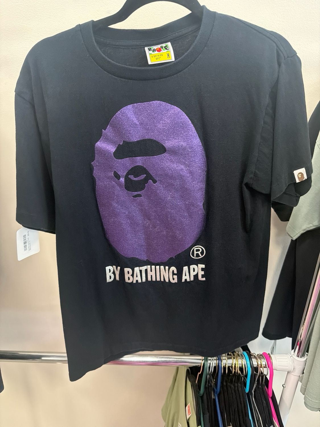 Bape Black Tee with Purple Glitter Ape Sz:M