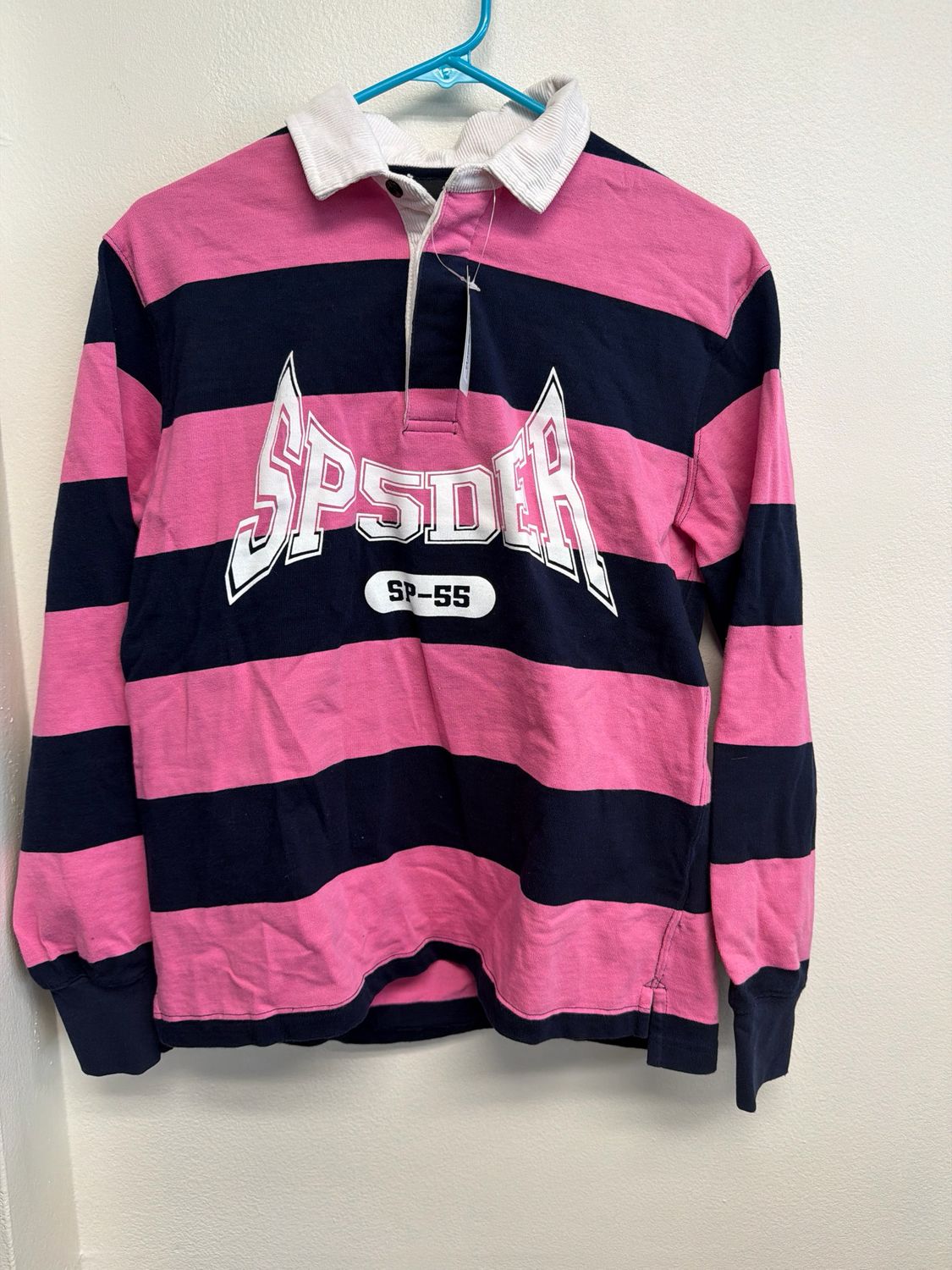 Sp5der Pink/Navy Rugby Shirt Sz XS