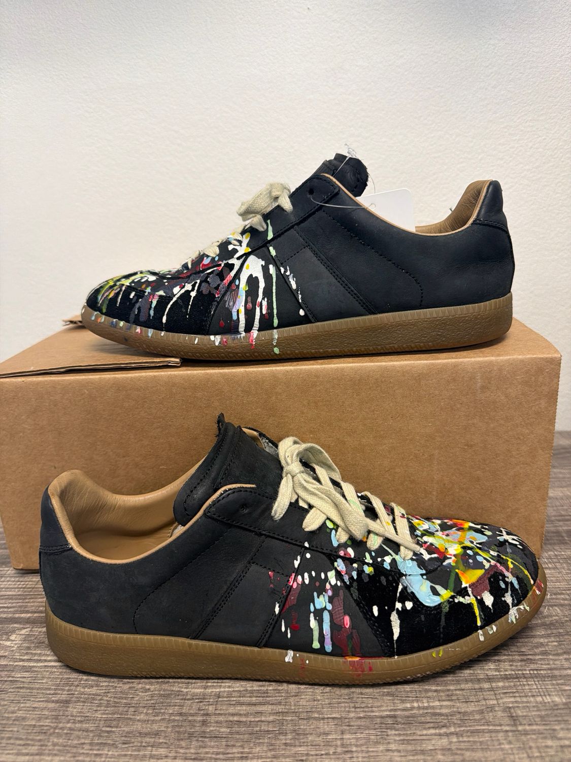 Maison Margiela GATs Black Paint Splatter (No Insole/Box) Sz 8