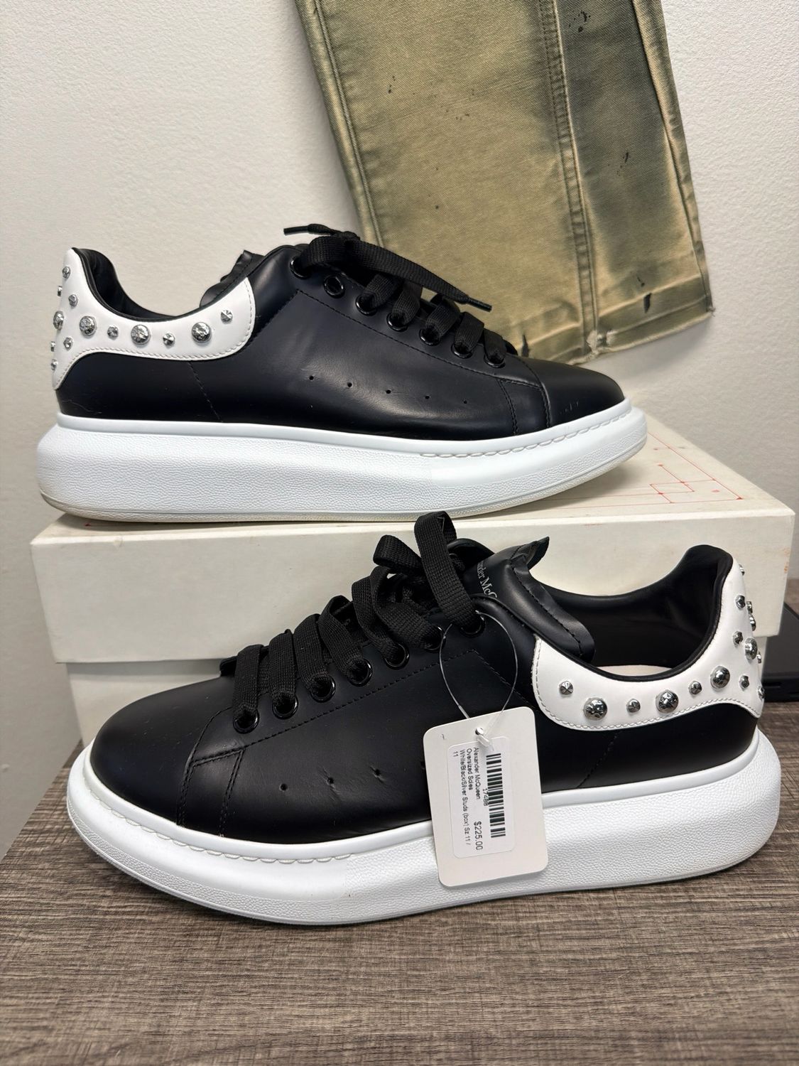 Alexander McQueen Oversized Soles White/Black/Silver Studs (box) Sz 11