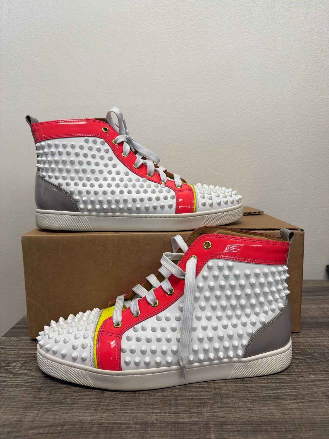 Louboutin Spike White/Red/Yellow No Box Sz 9