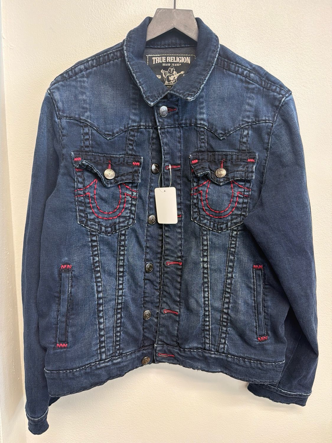 True Religion Navy/Red Denim Jacket Sz L