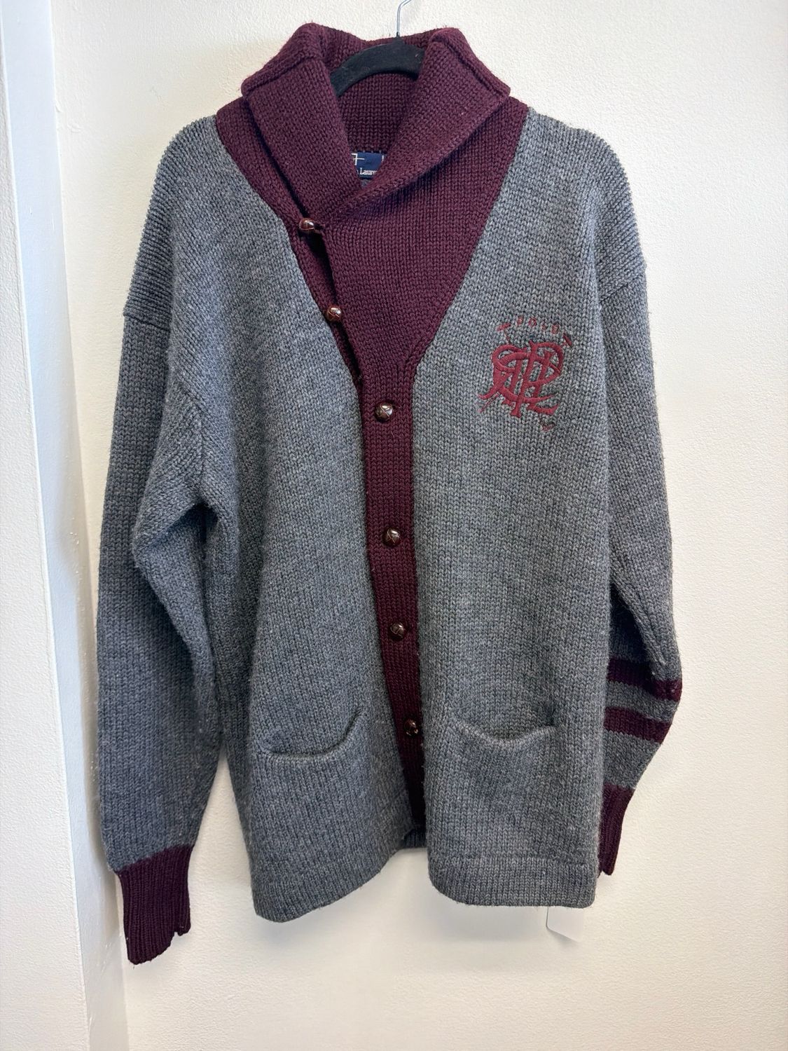 Polo RL VTG Sweater/Cardigan Grey/Maroon Sz L