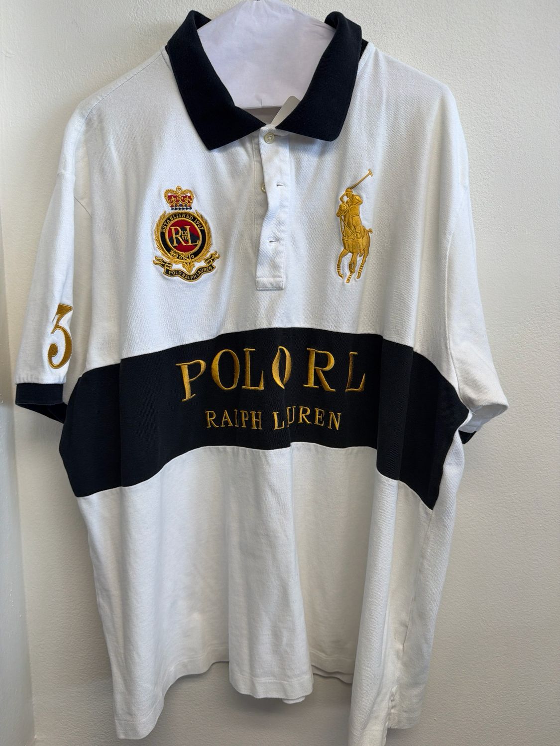 Polo RL Polo Black/White/Gold Sz 3XB