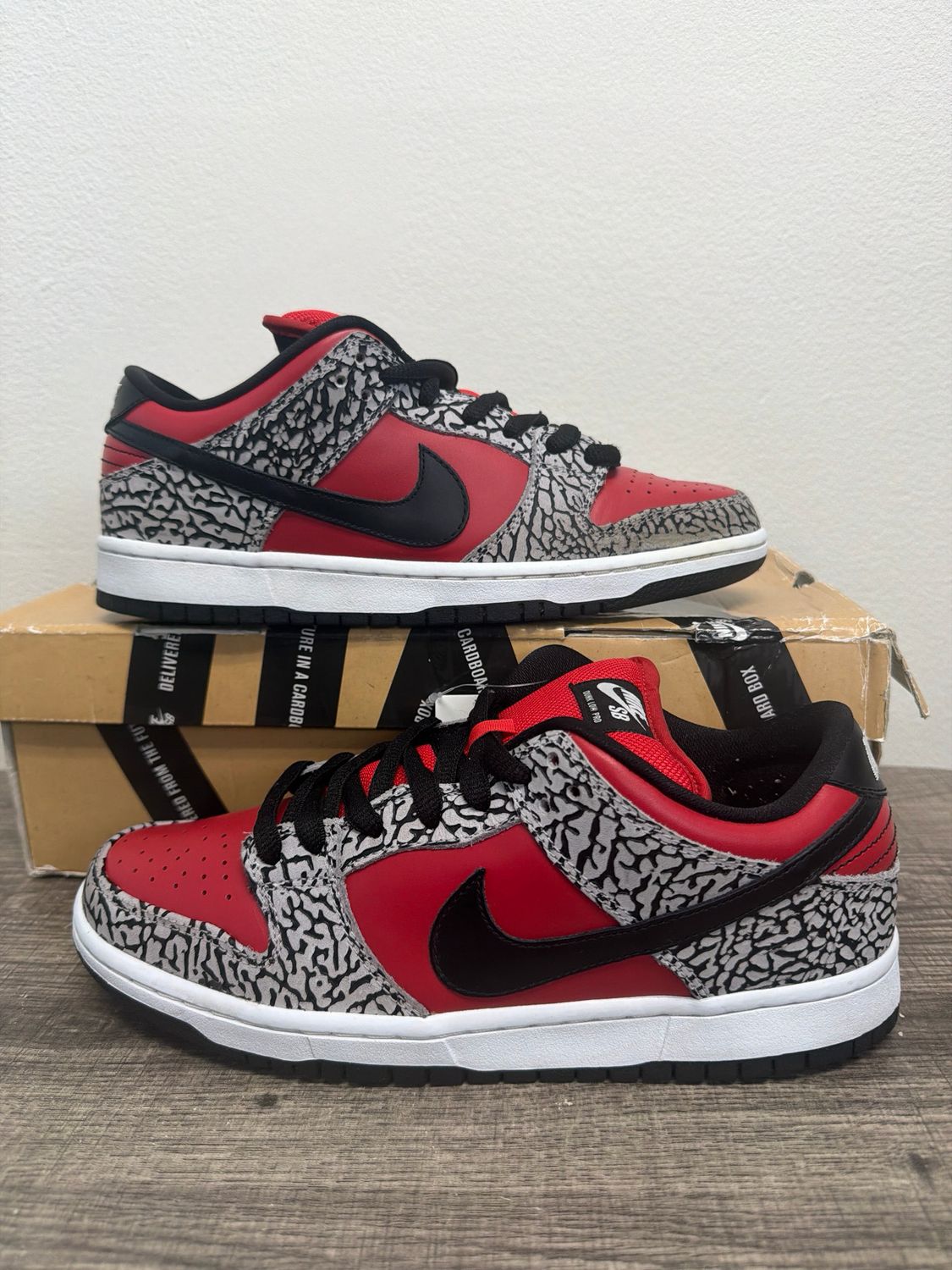 Nike Dunk Supreme Red Cement w/ Box Sz 9