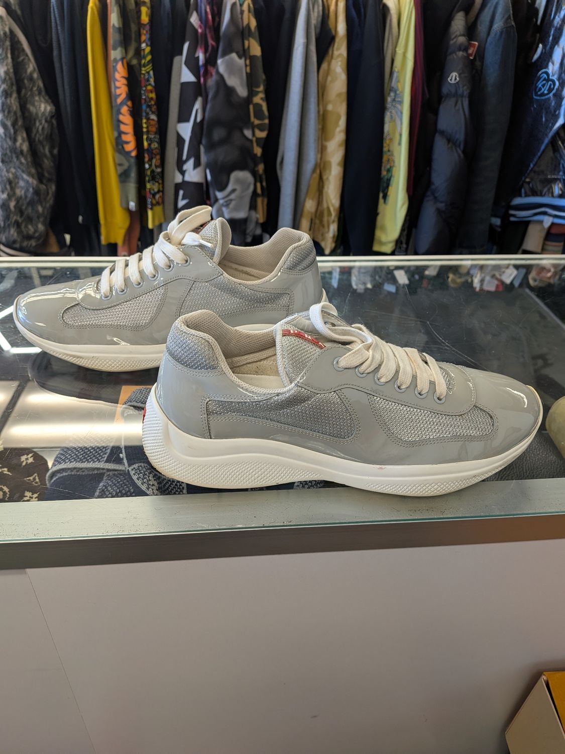 Prada AC Grey (box; heel flaw) Sz 9