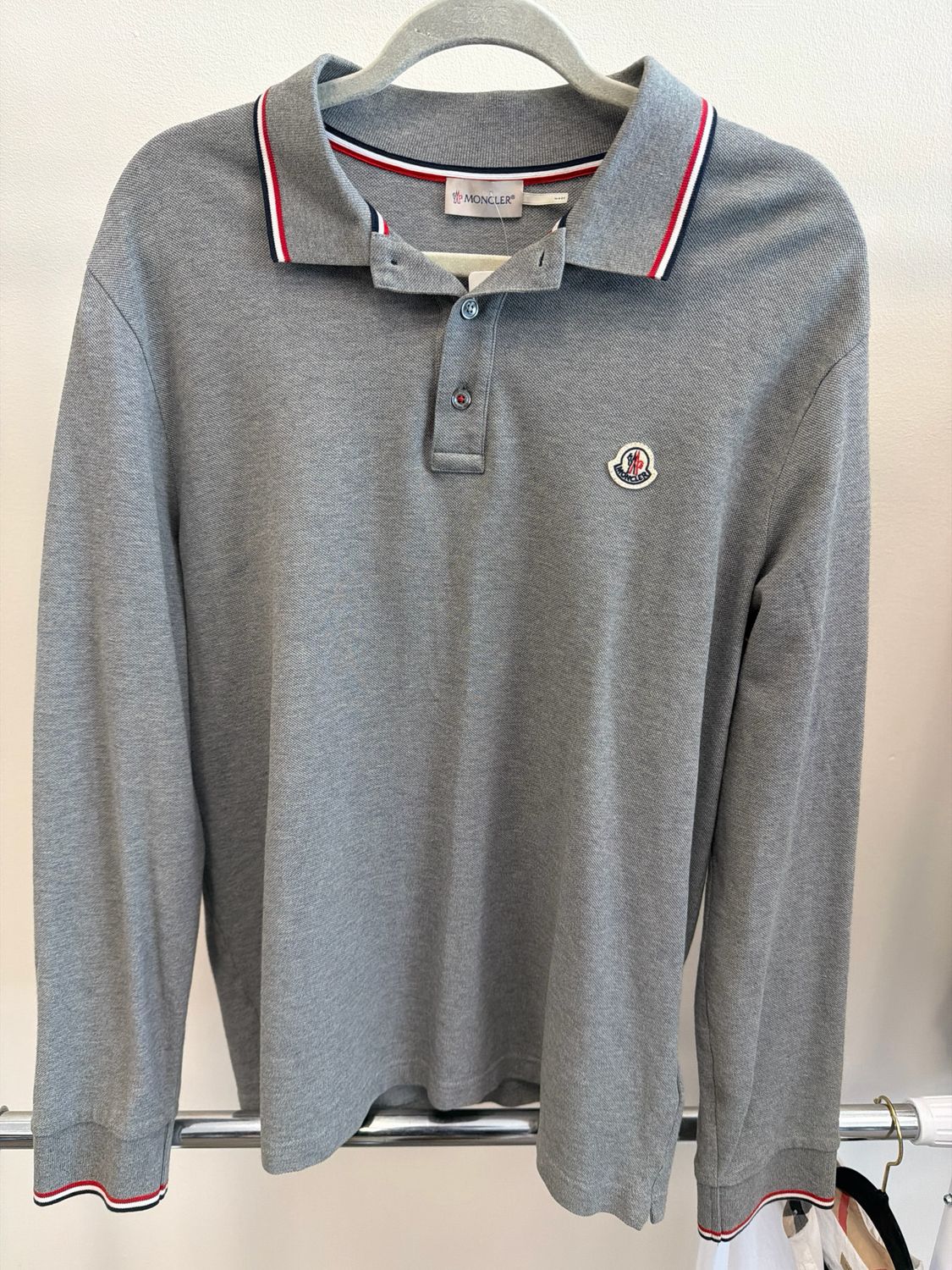 Moncler Grey LS Polo Sz XL