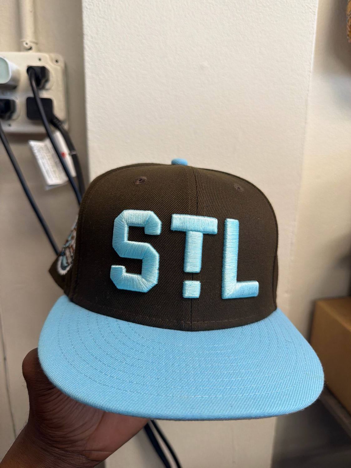 Brown STL Hat Baby Blue Brim Sz 7 1/8