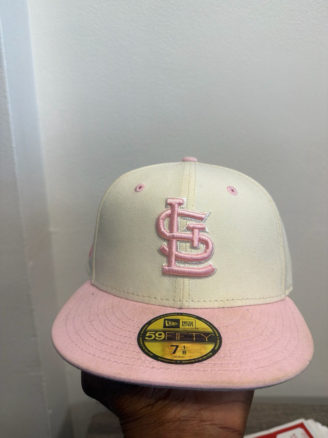 Pink &amp; White Cardinals Hat New Era Sz 7 1/8