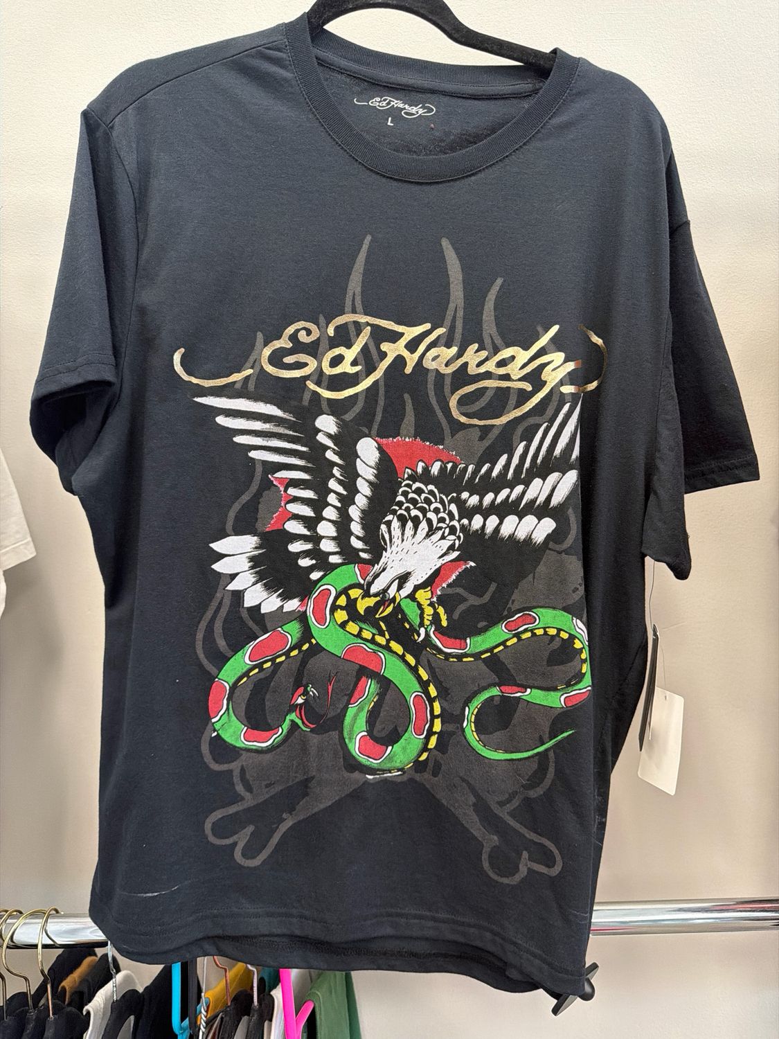 Ed Hardy Black T-Shirt Sz L