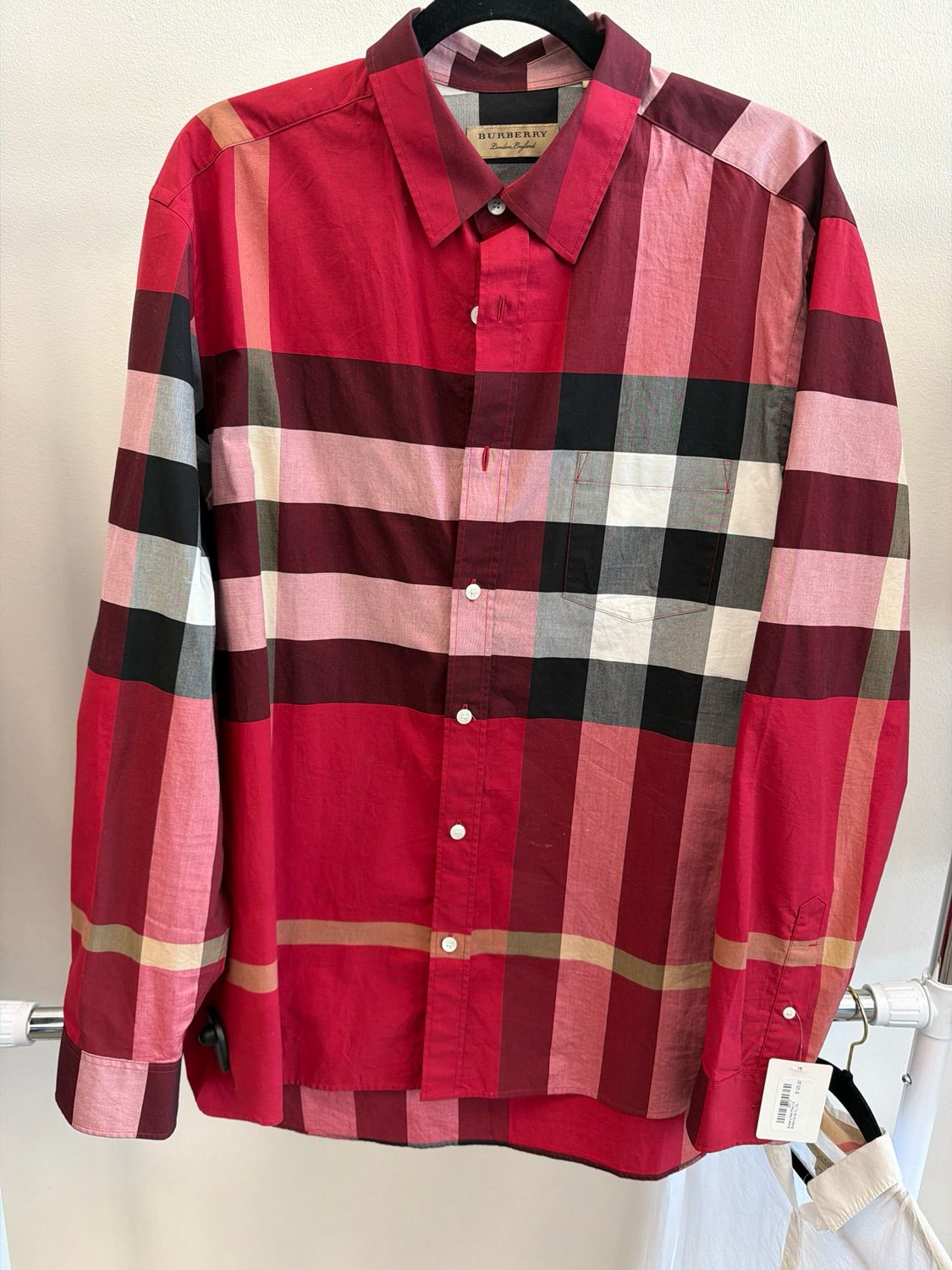 Burberry Red Plaid LS Button-Up Sz XL
