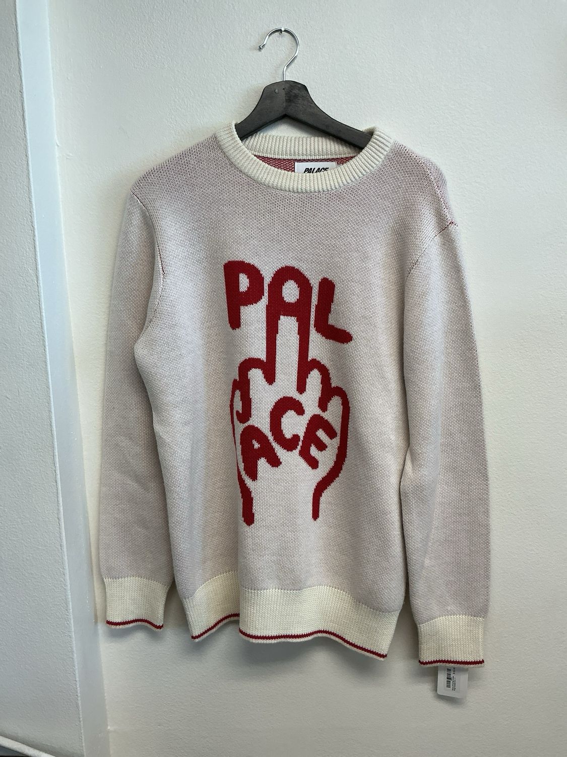Palace White/Red Middle Finger Sweater Sz L