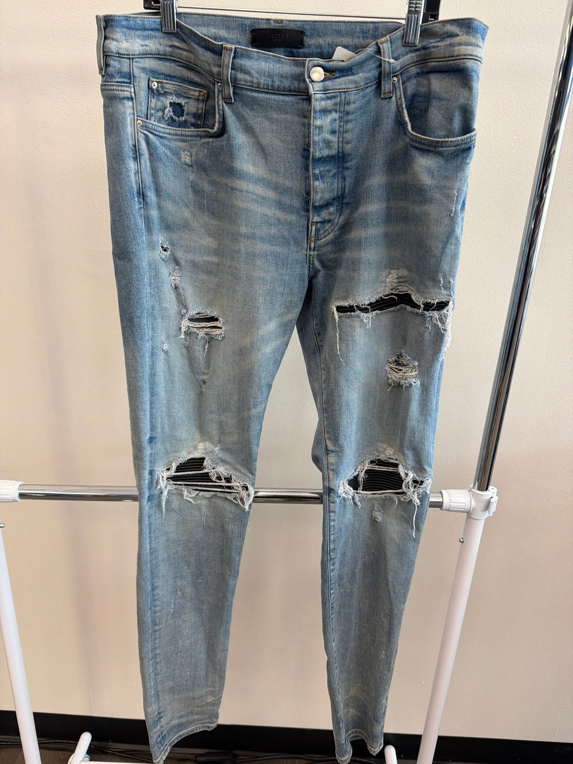 Amiri MX-1 Blue Jeans/Black Patches Sz 36