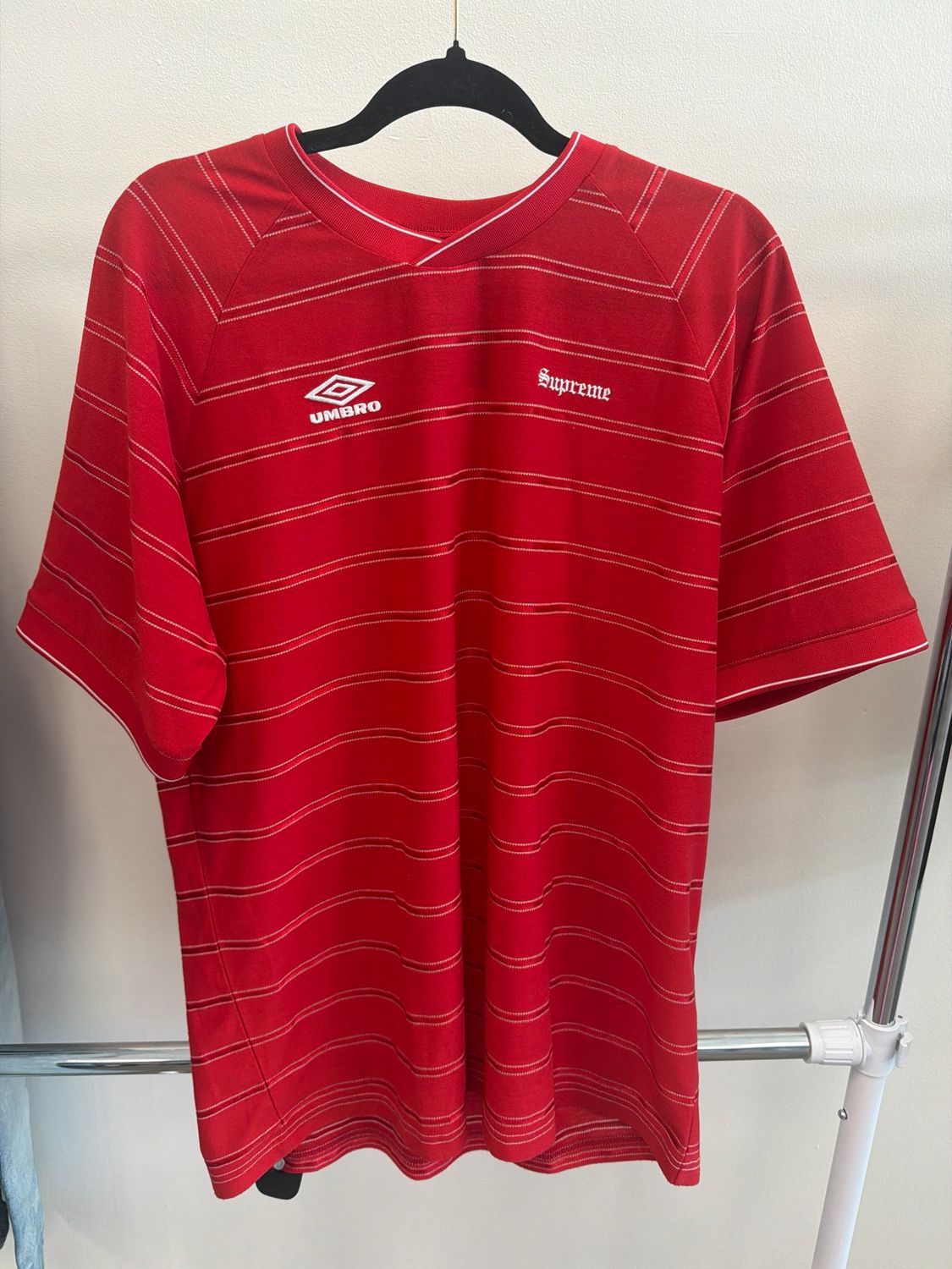 Supreme Umbro Red Soccer Jersey Sz:L