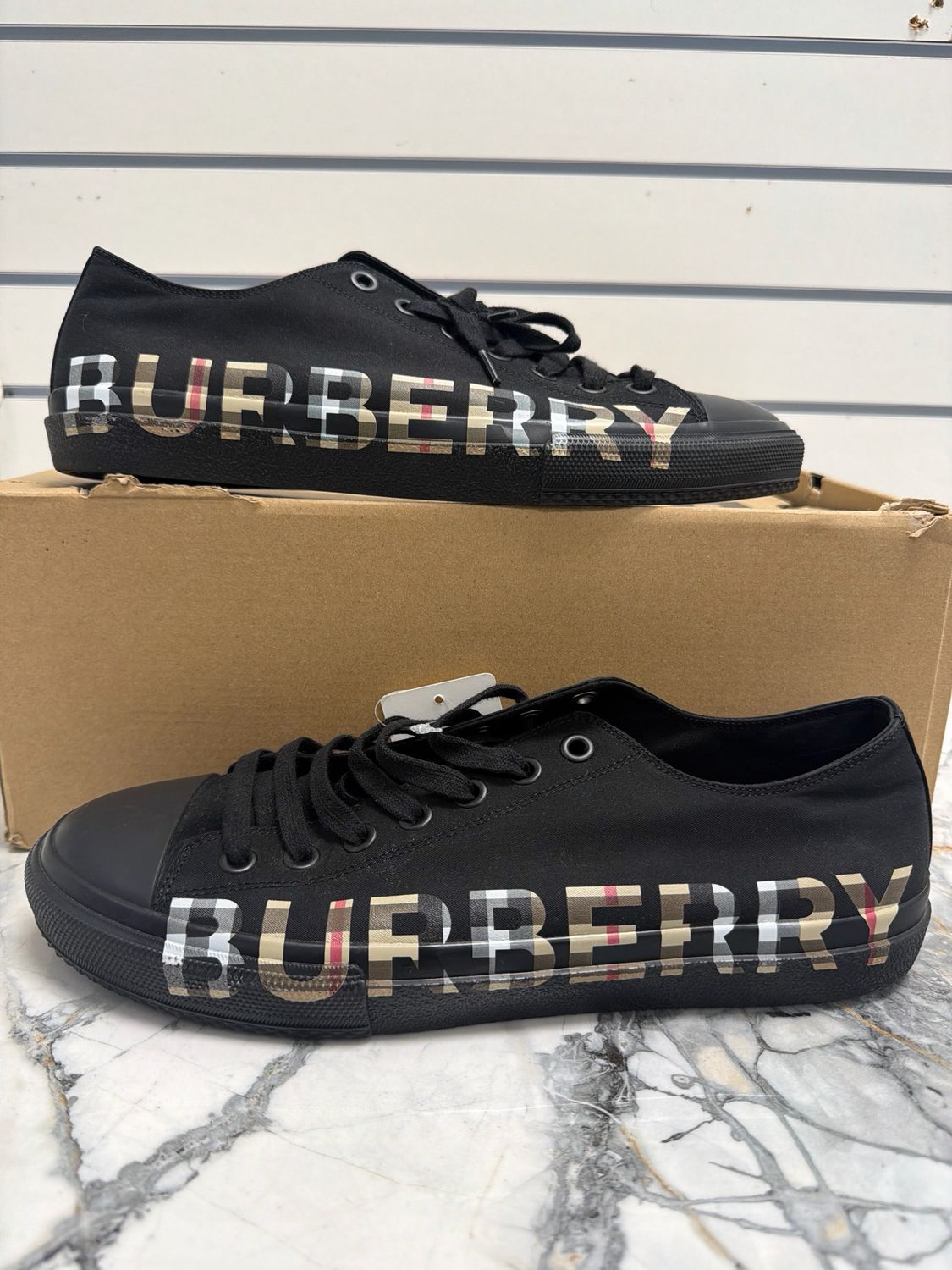 Sz 12 Burberry Low Top Black Sneakers (No Box)