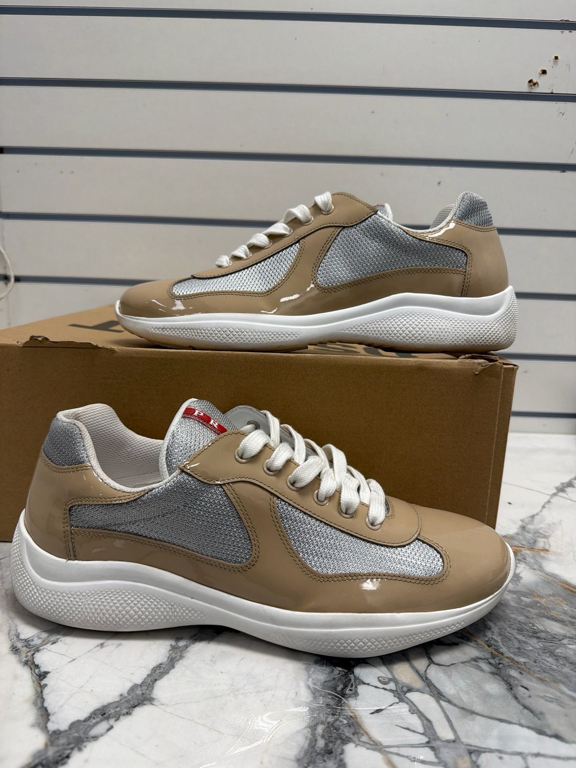 Sz 10.5 Prada AC Tan/Silver (No Box)