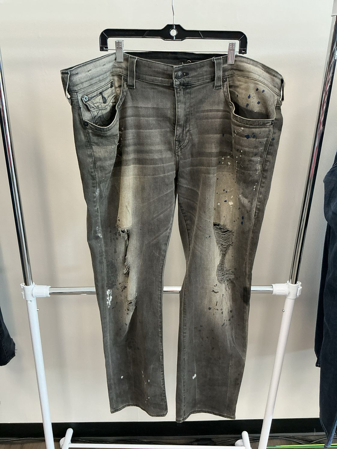 True Religion Black Paint Splatter Jeans Sz 42