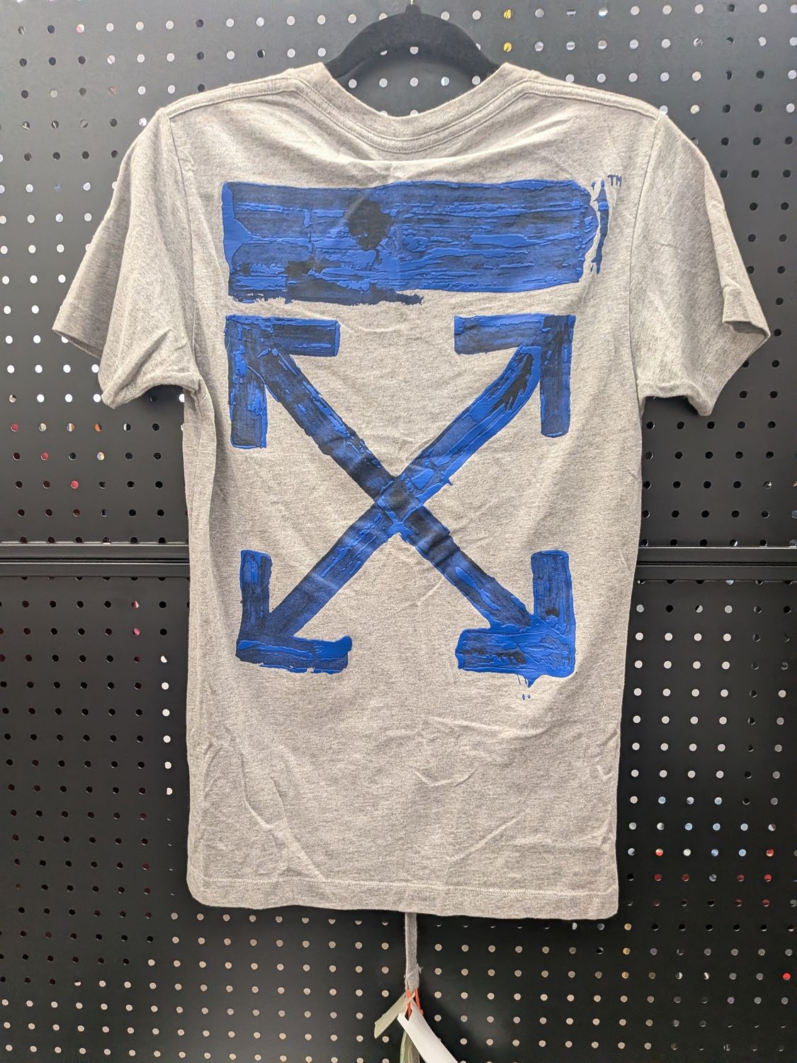 Off-White Grey Logo Tee Blue Paint New Sz XXS
