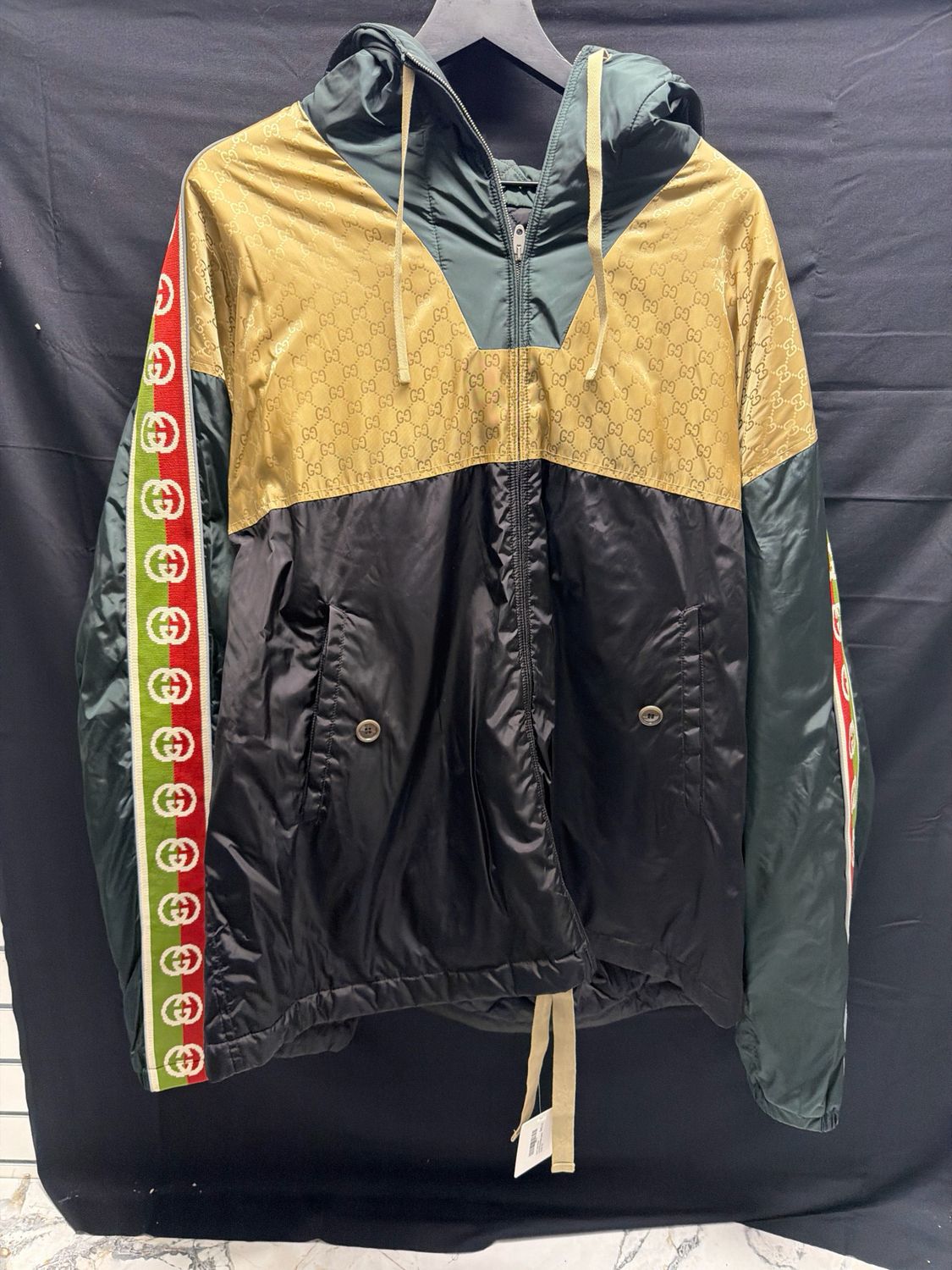 Gucci Logo Stripe Colorblock Bomber Jacket Sz 56