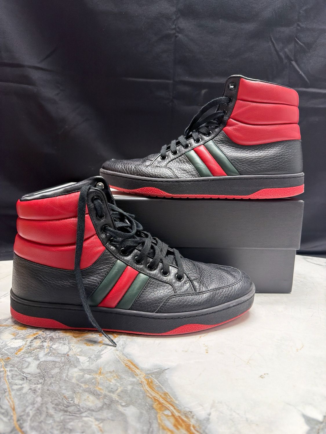 Gucci Black High Tops Red/Green w/ Box Sz 9