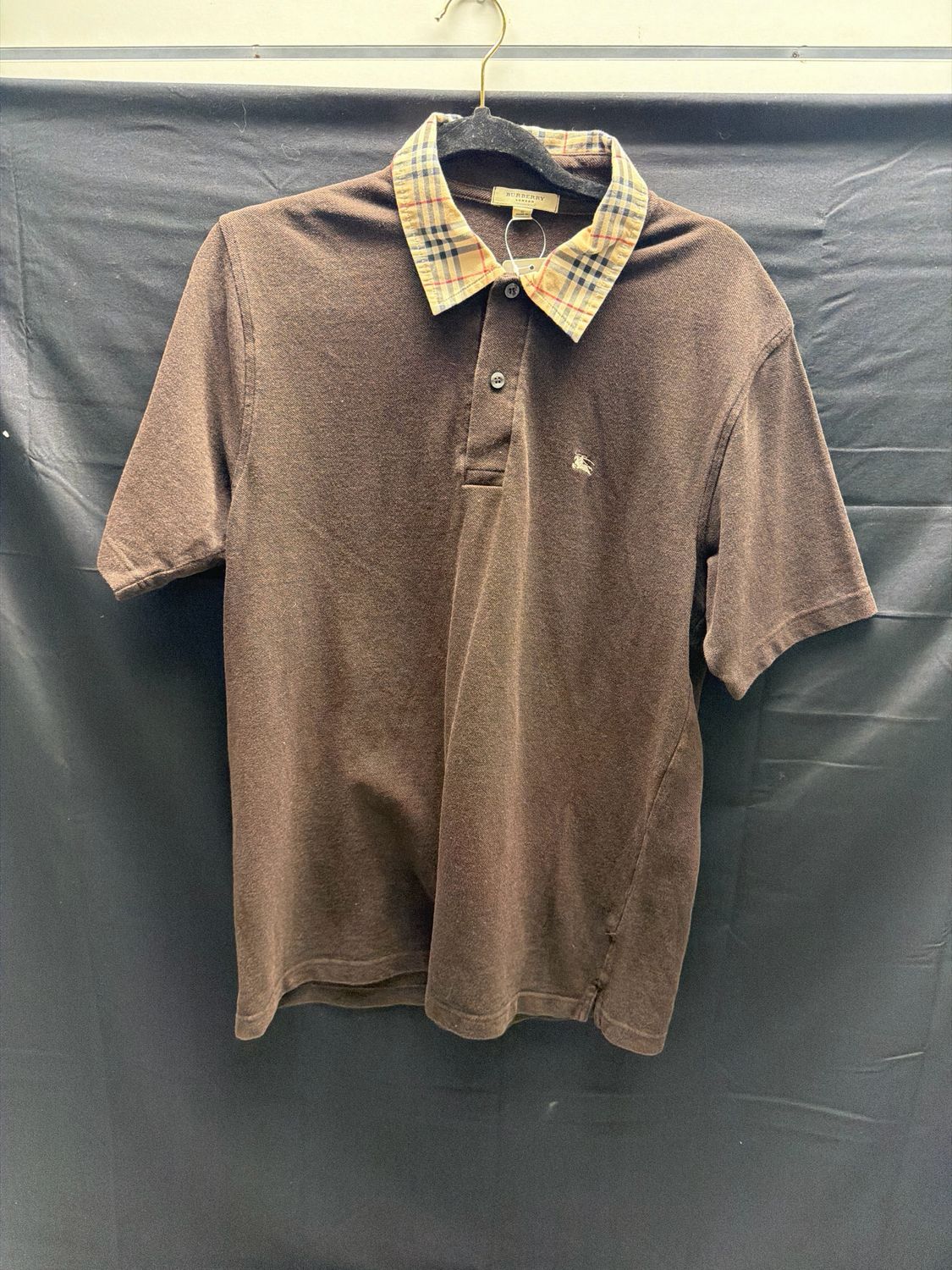 Burberry Brown Polo w/ Check Collar Sz S