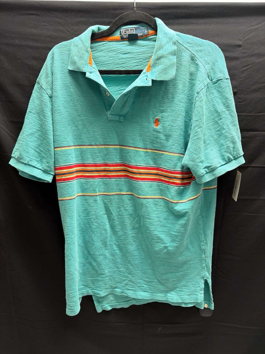 VTG Polo Ralph Lauren Blue/Orange Collar Tee Sz L