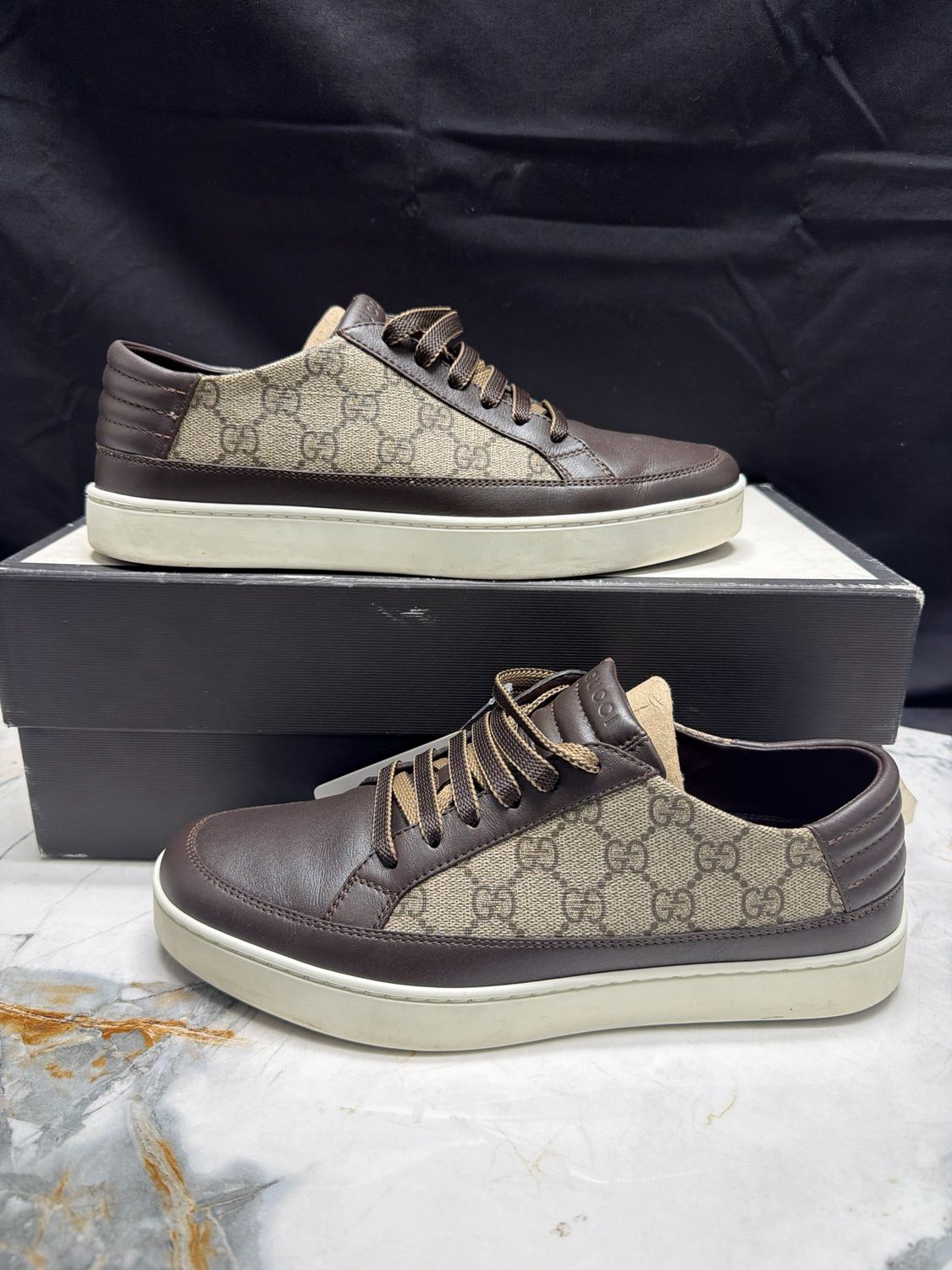Gucci GG Supreme Low Beige/Brown w/ Box Sz 8