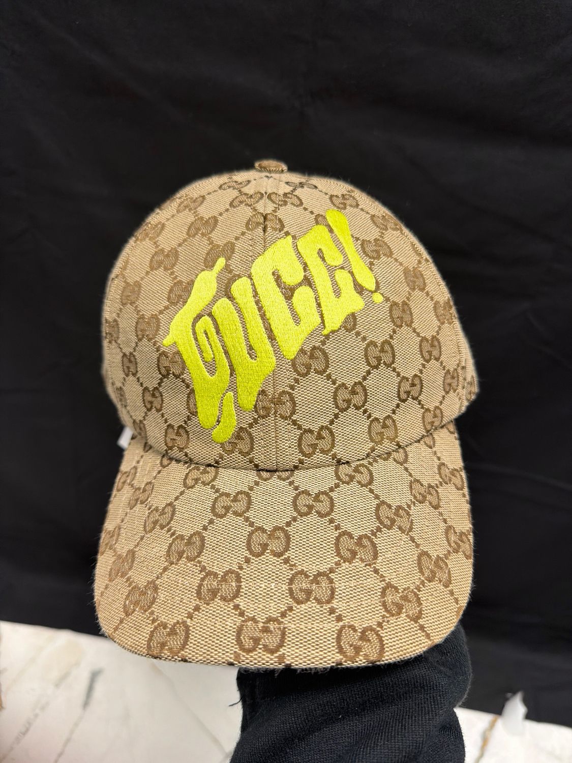 Gucci GG/Neon Green Hat Sz XL